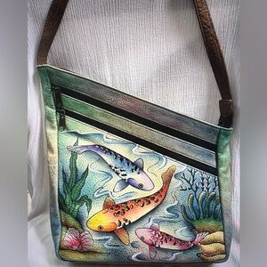 ANUSCHKA Crossbody, purse, hand painted coral fish, mint condition.
